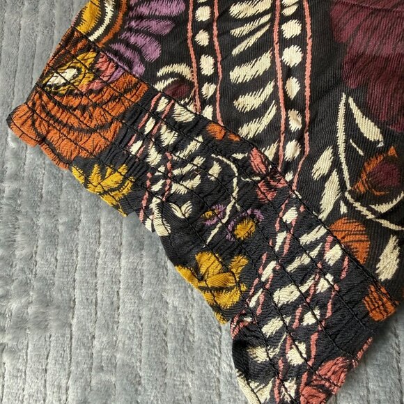 Double D Ranch Chiapas Baby Doll Dress L Floral Mock Neck Smocked Puff Sleeve - Picture 8 of 8